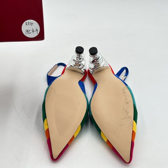 FOWT Rainbow Color Stripes Strange Spiral High Heel Pumps Pointed Toe Shoes - Picture 7 of 8